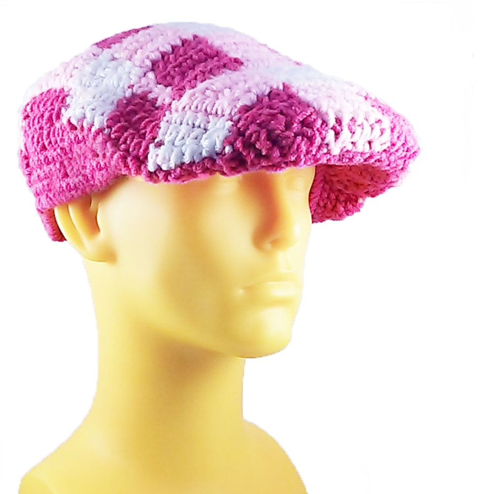 Pink Plaid Crochet Kangol (Crochango), Newsboy Cap